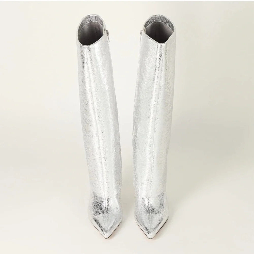 The Drop Women's Jolene Silver Crackle Fold Over Tall Boot Classic size 13 NWT